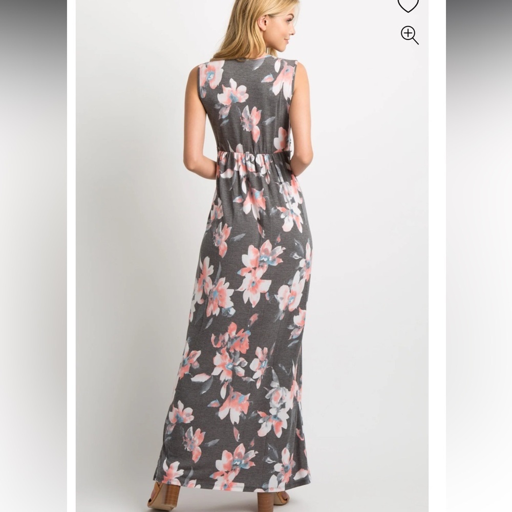 Sweet Lovely by Jen Charcoal Grey Floral Sleeveless Knot Front Maxi Dress - Picture 2 of 11